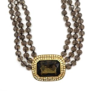 Heidi Daus Smoky Quartz Swarovski Crystal Necklace with Triple Strand Beads